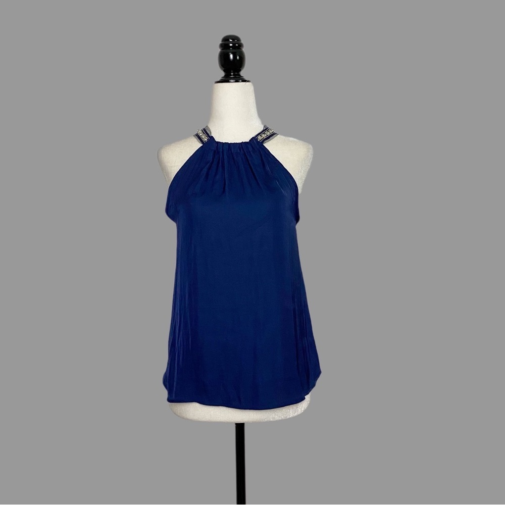 💛 XS 💛 NWT Anthro Embellished Halter Top Crystals Sparkle Bling Silky​